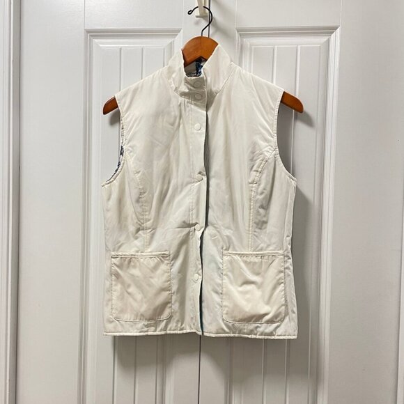 Vintage Reversible Quilted Button-Up Vest White & Blue Pattern - Picture 4 of 13